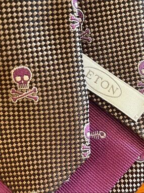Eton Purple Skull Silk Tie Goth Preppy Rocker Designer Necktie 3.25”